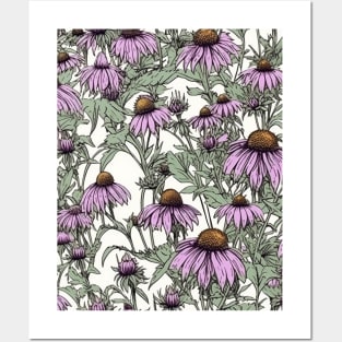 Purple Coneflower Flower Pattern - Wildflower Illustration Posters and Art